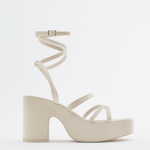 Zara Shoes - NWT Zara White Lace Up Platform Heeled Sandals